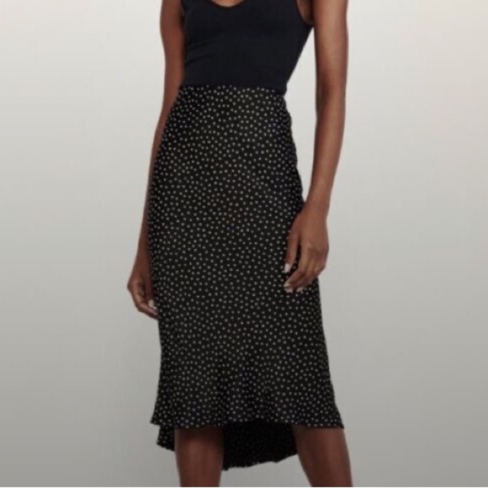 Abercrombie & Fitch Silky Satin Viscose Polka Dot Midi Skirt